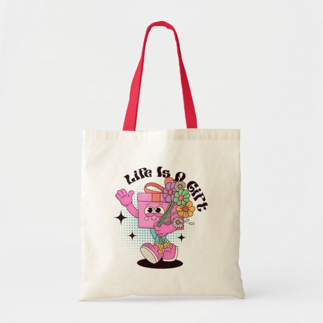 Life is a Gift Retro Design Tote Bag (Front)