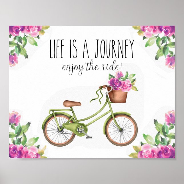 Life is a Journey Pink Magenta Bicycle Art Poster (Front)