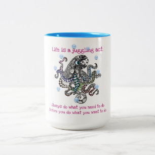 Life is a juggling act colourful floral octopus Two-Tone coffee mug