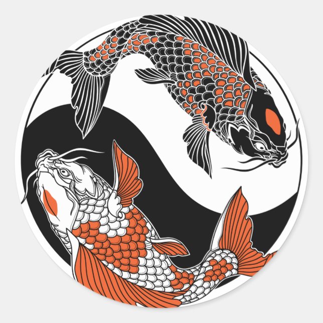 Life is about balance. Two koi and yin yang symbol Classic Round Sticker (Front)