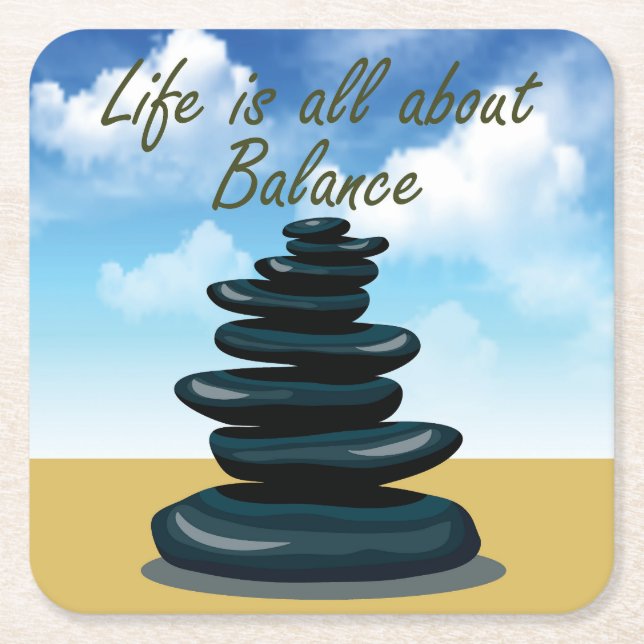 Life is All About Balance Square Paper Coaster (Front)