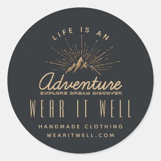 Life is an Adventure Mountain Sunrays Business Classic Round Sticker (Front)