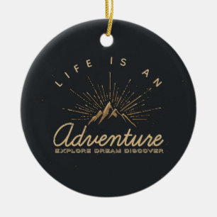 Life is an Adventure Mountain with Golden Sunrays Ceramic Tree Decoration