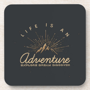 Life is an Adventure Mountain with Golden Sunrays Coaster