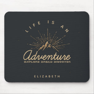 Life is an Adventure Mountain with Golden Sunrays Mouse Mat