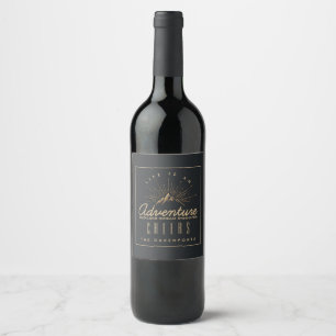 Life is an Adventure Mountain with Golden Sunrays Wine Label