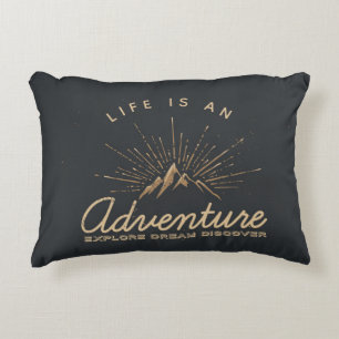 Life is an Adventure Mountain with Sunrays Decorative Cushion