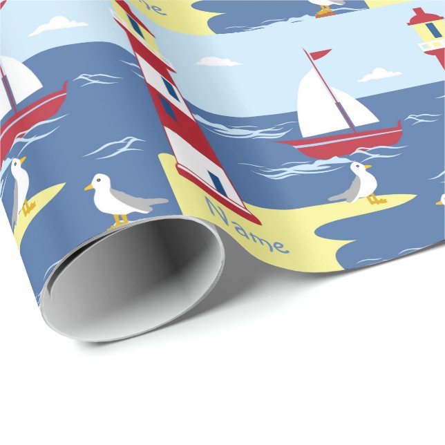 Life Is An Adventure Nautical BOY Godson Gift Wrapping Paper (Roll Corner)