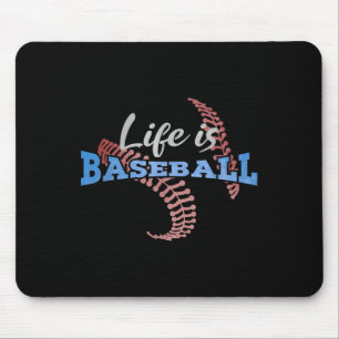Life Is Baseball Player Quote Red Stitches Vintage Mouse Mat