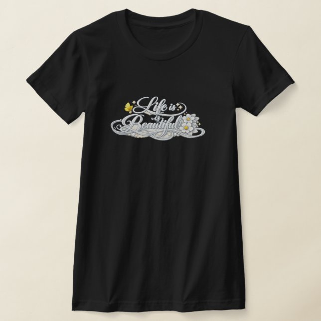 Life is Beautiful Black Slim Fit Tee (Laydown)