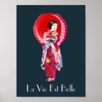 Life is beautiful French slogan Japanese Geisha