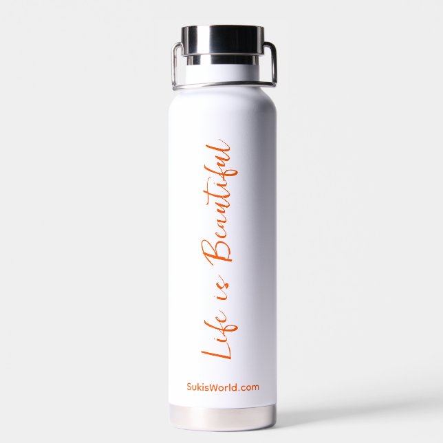 Life is Beautiful Orange Business Blog Brand Water Bottle (Back)