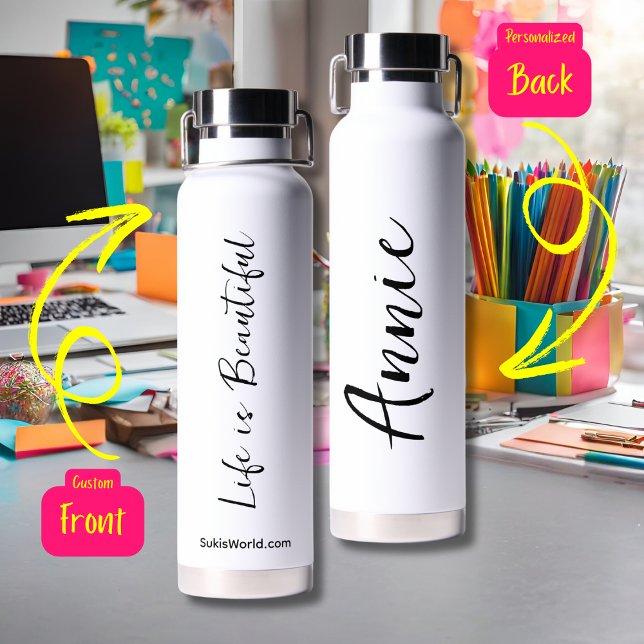 Life is Beautiful Personalised Business Blog Brand Water Bottle (Creator Uploaded)