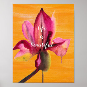 Life is beautiful quote Purple Orchid Poster