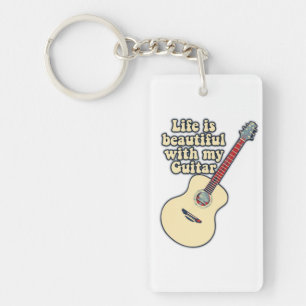 Life is beautiful with my guitar. positive words key ring