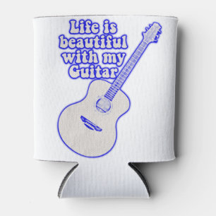 Life is beautiful with my guitar. vintage blue can cooler