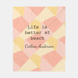 Life is better at beach yellow orange boho rustic fleece blanket