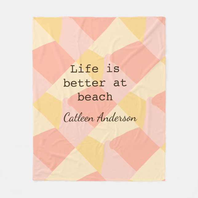 Life is better at beach yellow orange boho rustic  fleece blanket (Front)