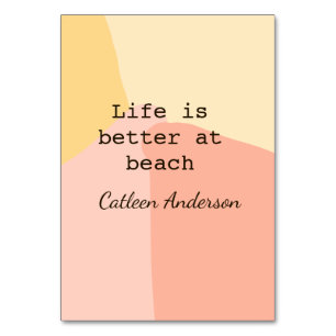 Life is better at beach yellow orange boho rustic table number