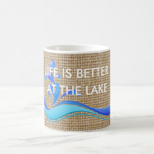 Life Is Better At Lake (white) Burlap Coffee Mug