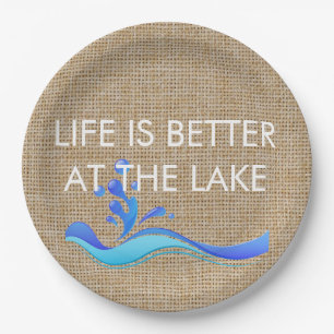 Life Is Better At Lake (white) Burlap Paper Plates