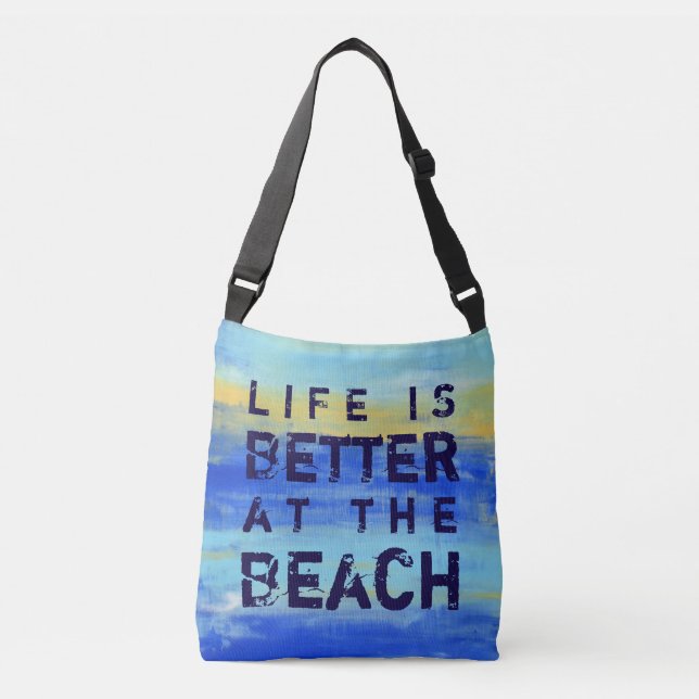 Life is Better at the Beach - Blue Abstract Art Crossbody Bag (Front)
