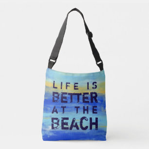 Life is Better at the Beach - Blue Abstract Art Crossbody Bag