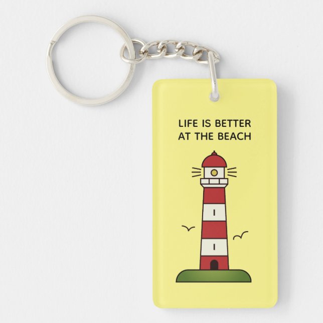 Life is better at the beach cute lighthouse tower key ring (Front)