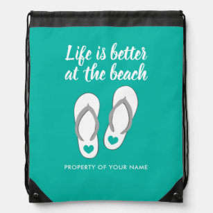Life is better at the beach cute summer flip flops drawstring bag