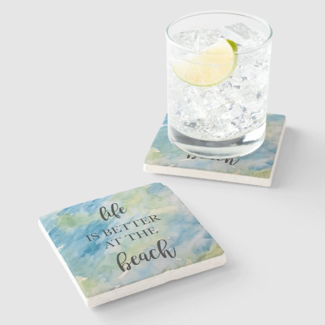 Life is Better at the Beach Marble Stone Coaster (Side)