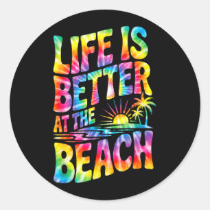 Life is Better At The Beach Retro Tie Dye Sunset Classic Round Sticker
