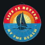 Life is better at the beach sailing ship sunset dartboard<br><div class="desc">Life is better at the beach sailing ship sunset Dart Board. Beautiful wall decor for beach home, house party, office, college dorm, wedding, garden, bar, cafe, cool mancave etc. Fun Birthday gift idea for friends, family, sailor, skipper, boat captain, fisher, boat owner etc. Personalised professional dartboards with seaside design. Fun...</div>