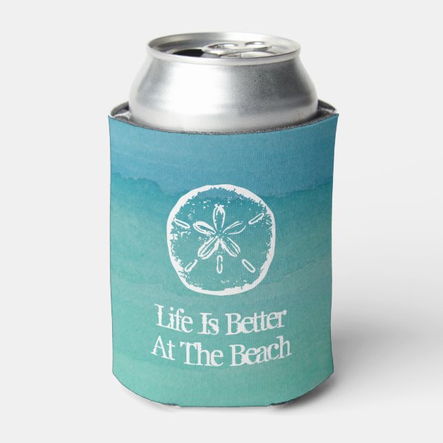 Life is better at the beach sand dollar can cooler (Can Front)