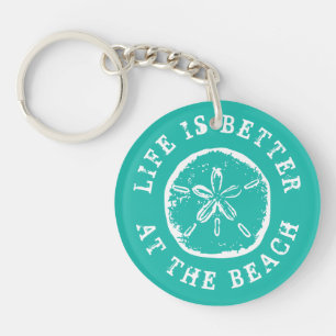 Life is better at the beach sand dollar seashell key ring