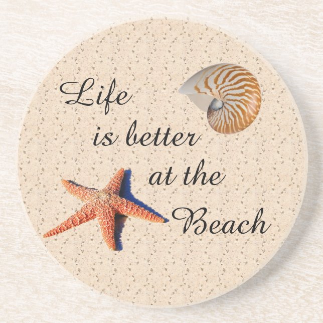 Life is better at the beach sandstone coaster (Front)