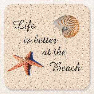 Life is better at the beach square paper coaster