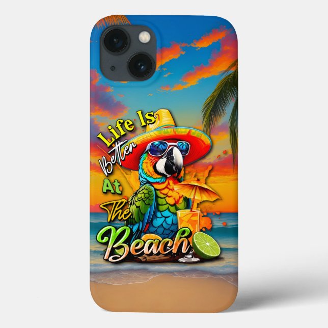 Life Is Better At The Beach Tropical Parrot Case-Mate iPhone Case (Back)