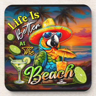 Life Is Better At The Beach Tropical Parrot Coaster