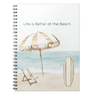 Life is Better at the Beach Umbrella Surf Board Notebook