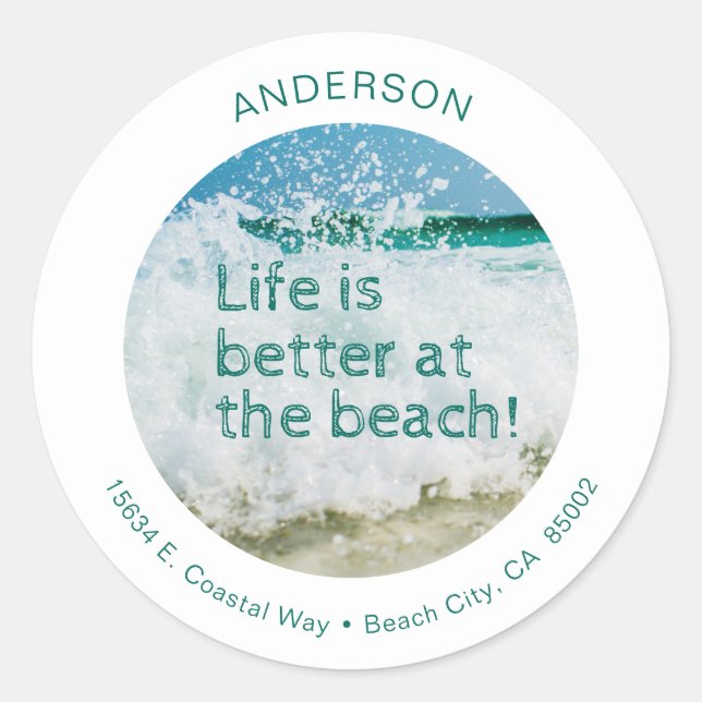 Life Is Better At The Beach Wave Classic Round Sticker (Front)