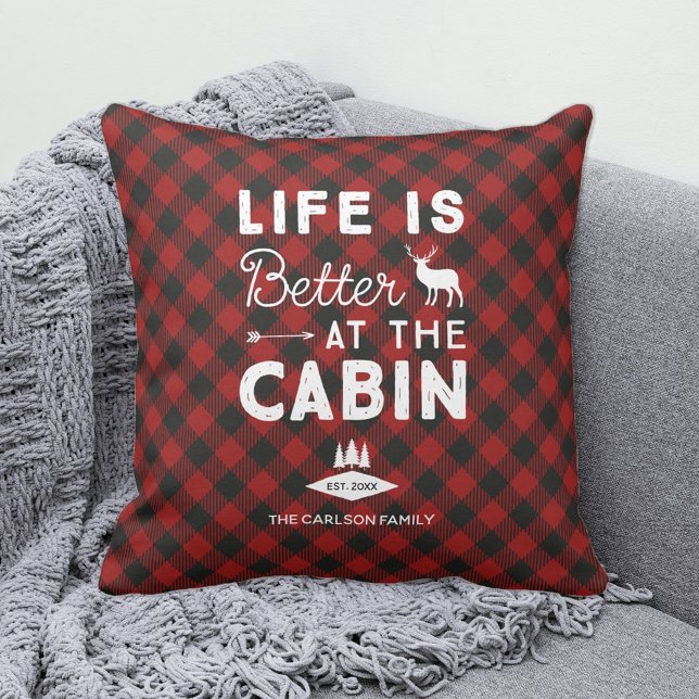 Life is Better at the Cabin Family Buffalo Plaid Cushion (Creator Uploaded)