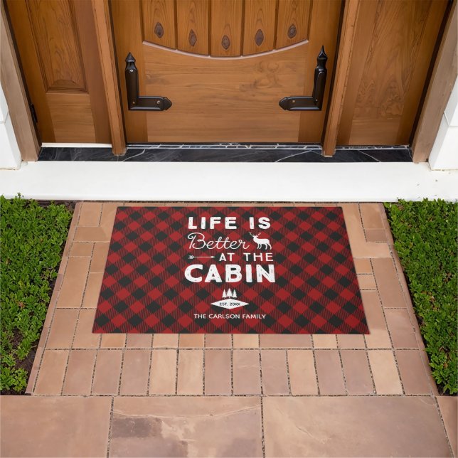 Life is Better at the Cabin Rustic Family Name Doormat (Outdoor)