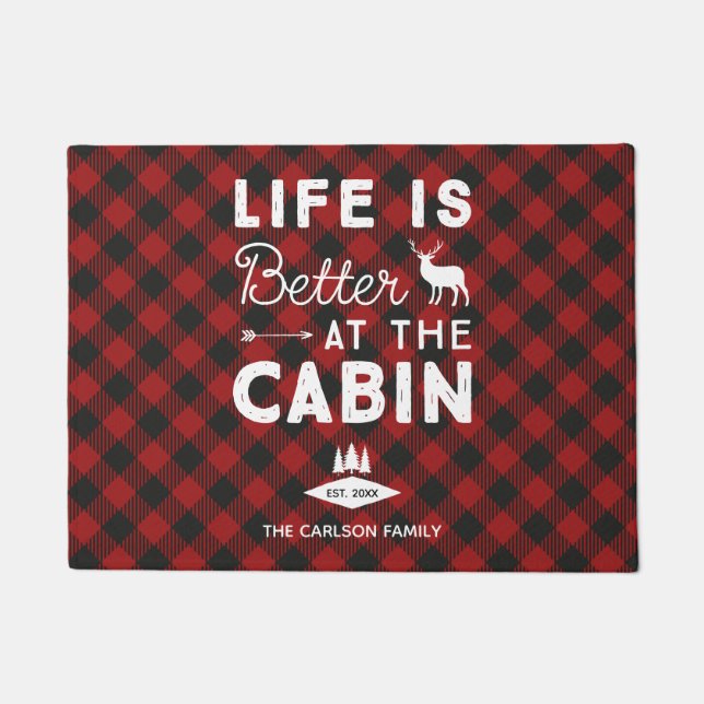 Life is Better at the Cabin Rustic Family Name Doormat (Front)