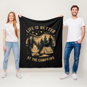 Life Is Better At The Campfire Camper Camp Camping Fleece Blanket