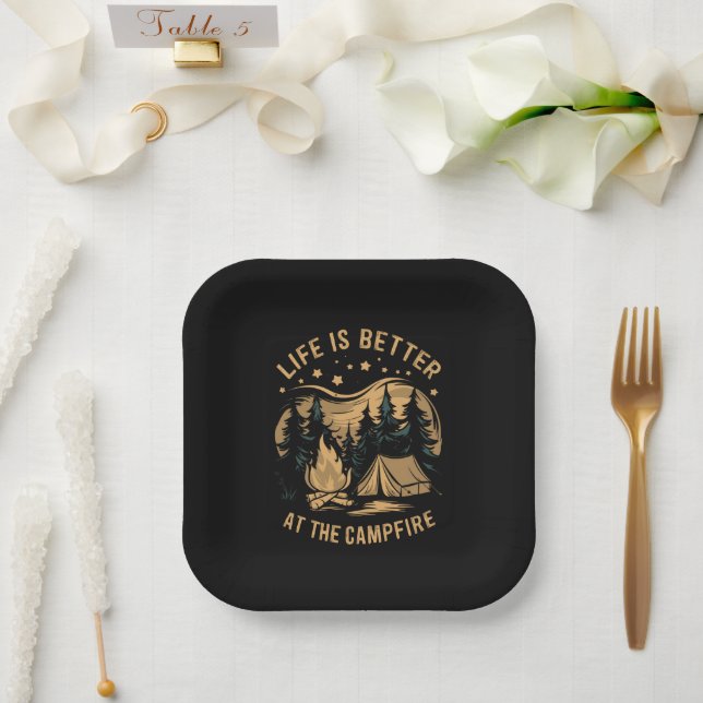Life Is Better At The Campfire Camper Camp Camping Paper Plate (Wedding)