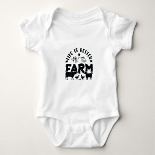 Life is Better At the Farm (chicken, cow, goat) Baby Bodysuit