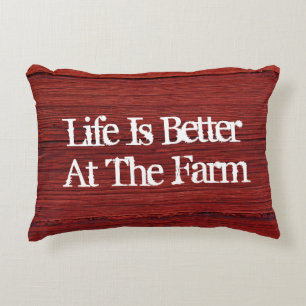 LIFE IS BETTER AT THE FARM funny red barn wood Decorative Cushion