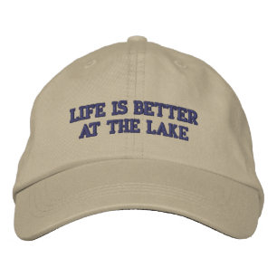 Life is better at the lake beige embroidered hat