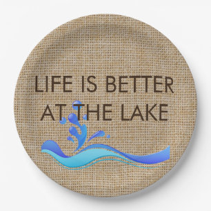 Life Is Better At The Lake Burlap Paper Plates