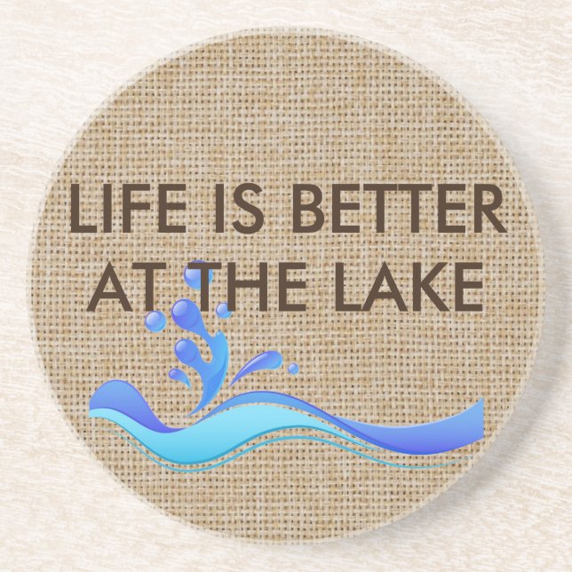 Life Is Better At The Lake Burlap Stone Coaster (Front)
